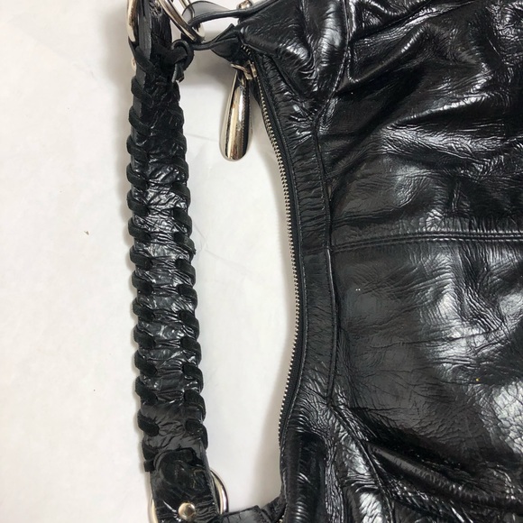 Francesco Biasia Genuine Leather Metallic Black Shoulder Bag - Picture 9 of 10